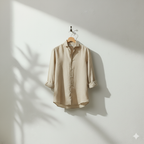Linen Cutaway-Collar Shirt in Beige