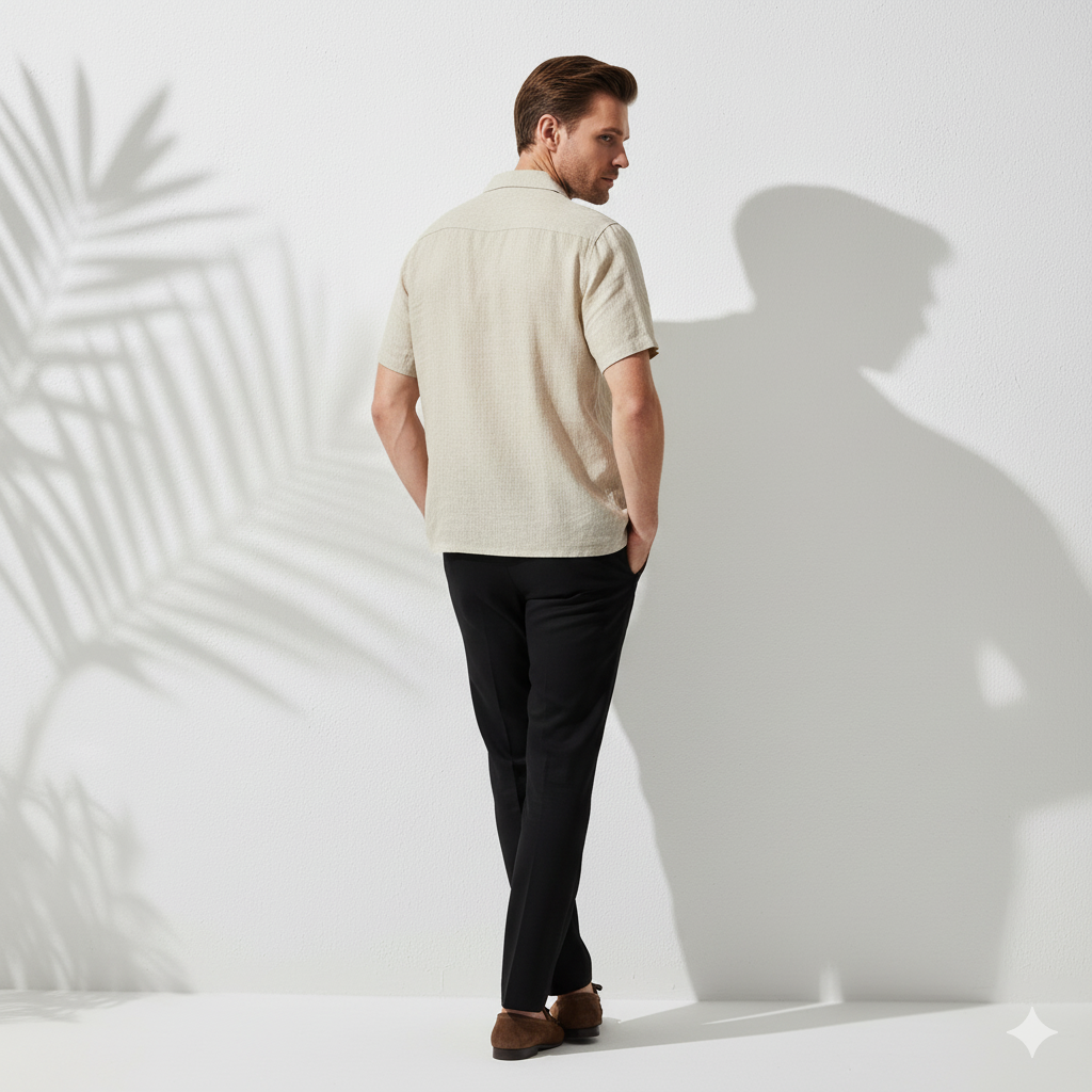 Relaxed Linen Cuban Collar Shirt in Beige