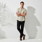 Relaxed Linen Cuban Collar Shirt in Beige