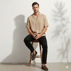 Relaxed Linen Cuban Collar Shirt in Beige