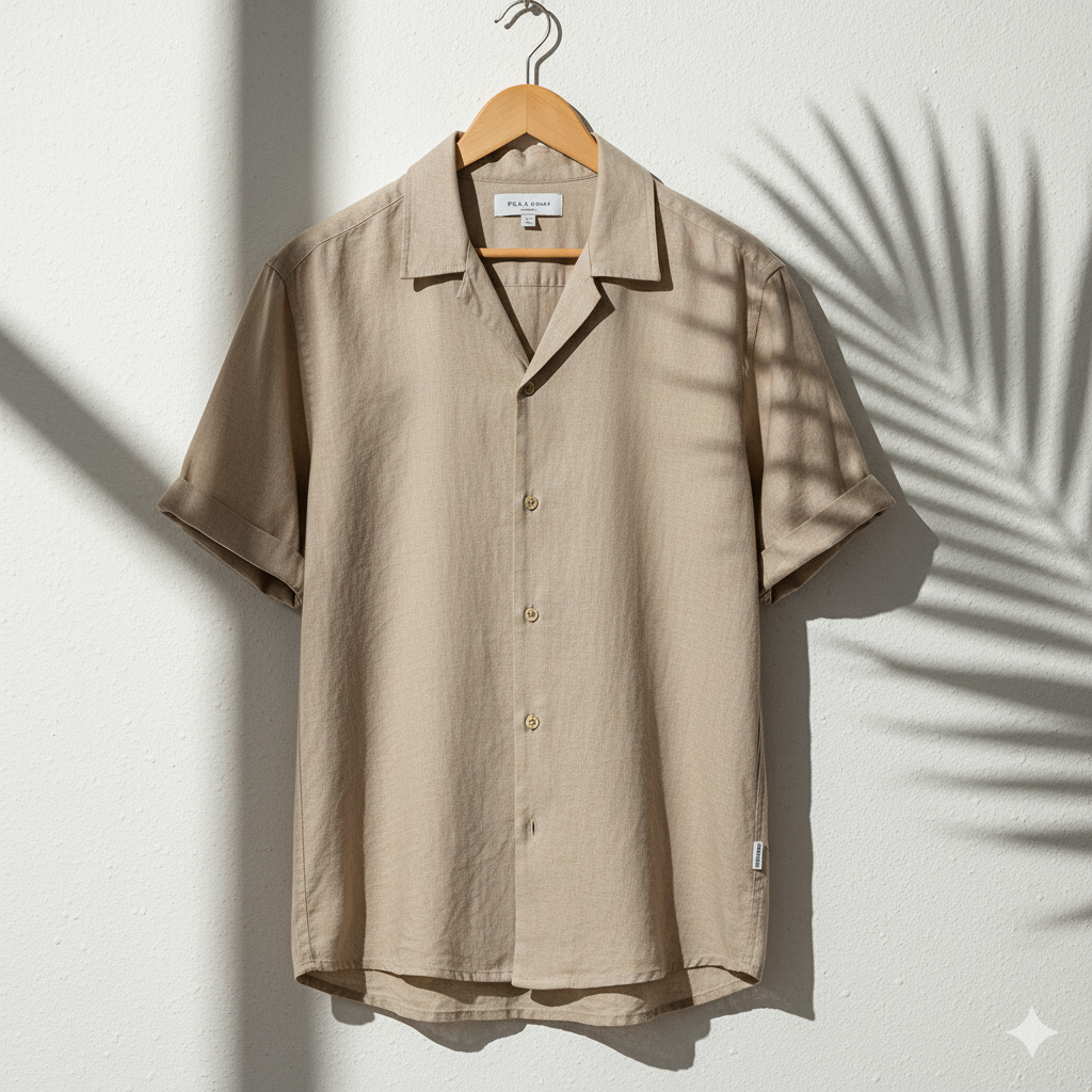 Relaxed Linen Cuban Collar Shirt in Beige