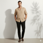 Relaxed Linen Cuban Collar Shirt in Beige