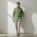 Relaxed Linen Cutaway-Collar Shirt in Kale Green