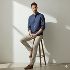 Relaxed Linen Cutaway-Collar Shirt in Navy